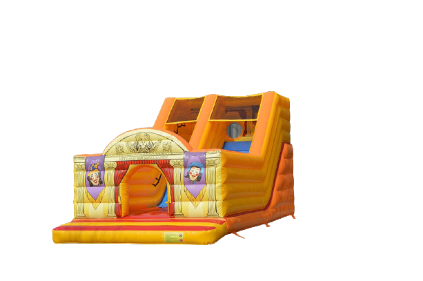 Opblaasbare glijbaan in land van jan klaassen thema op maat gemaakt